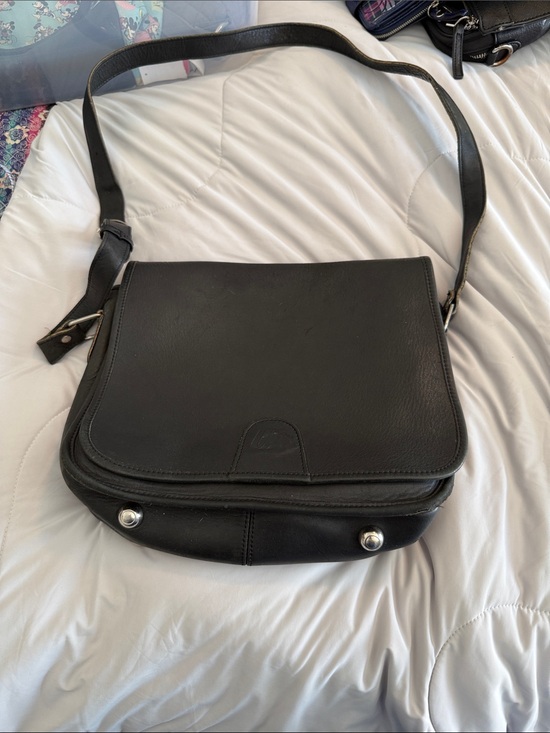 Men's Black Leather Messenger Bag United Airlines, coach bag, vintage piece